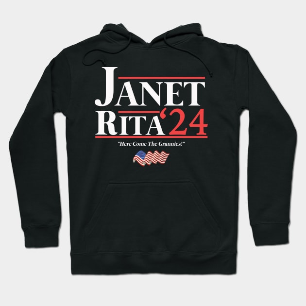Janet and Rita 2024 Here Come the Grannies American Flag Hoodie by mayamaternity